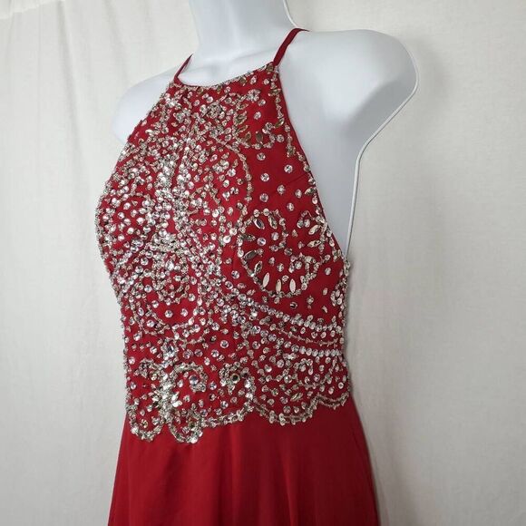 Woman's Small (4-6) Long Burgundy Chiffon Party Prom Gown Dress - Picture 7 of 11